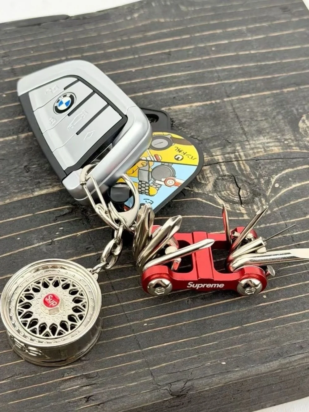 Supreme Silver Keychain Wheel with Red Center
